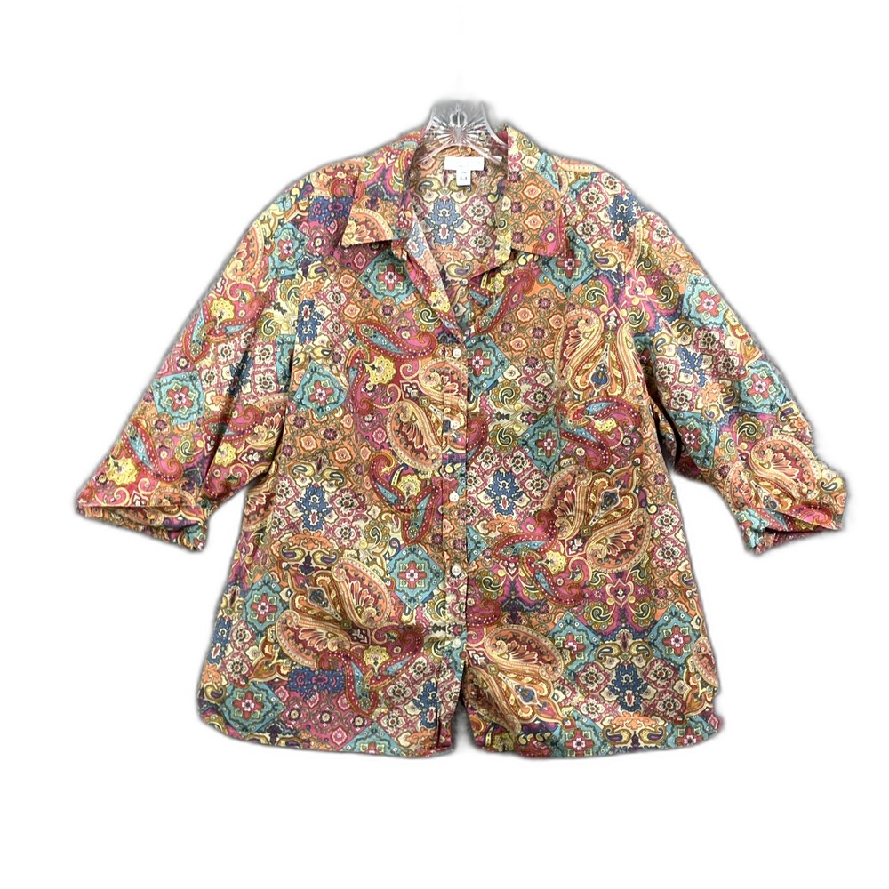Charter Club Shirt Womens 18W Paisley Floral Button Up Rancher Whimsy Preppy